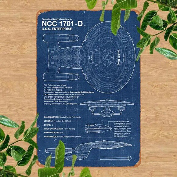 Star Trek Starship USS Enterprise NCC-1701-D 8"x12" Blueprint Metal Tin Sign - Picture 6 of 7